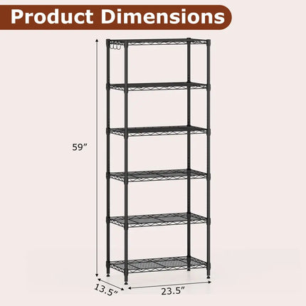 Set of 2 6-Tier Metal Storage Shelving Unit with V-Shaped Wire Rack and 900 LBS Capacity-Black - Black - Garages