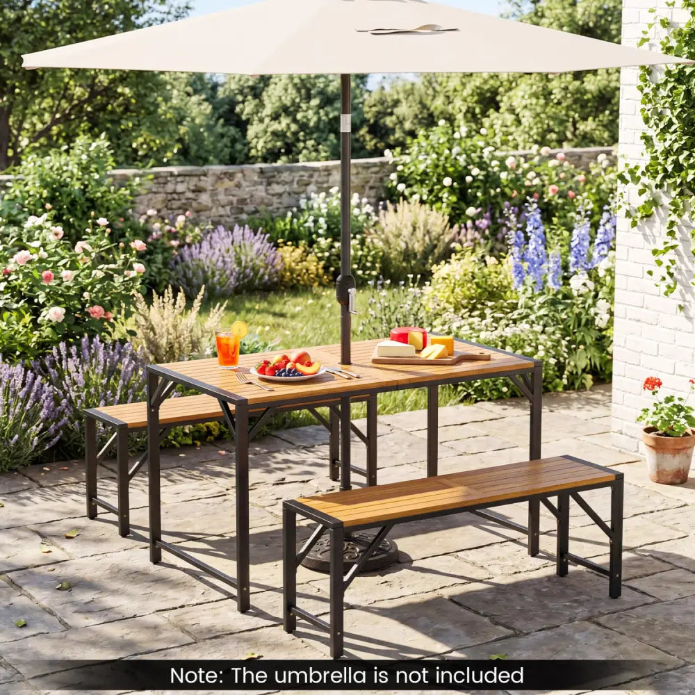 Set of 2 Acacia Wood Outdoor Bench 47.5’’ with Slatted Seat for Backyard - Outdoor Benches