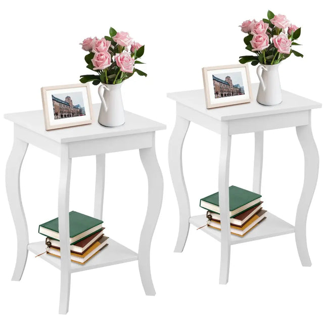 Set of 2 Accent Side Tables with Shelf - White - End & Side Tables