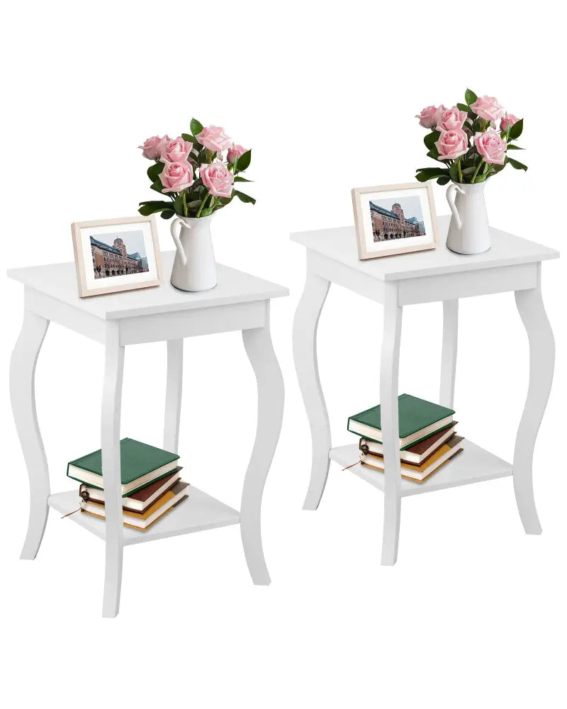 Set of 2 Accent Side Tables with Shelf - White - End & Side Tables