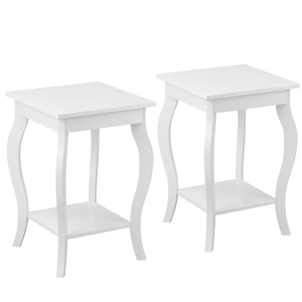 Set of 2 Accent Side Tables with Shelf - White - End & Side Tables