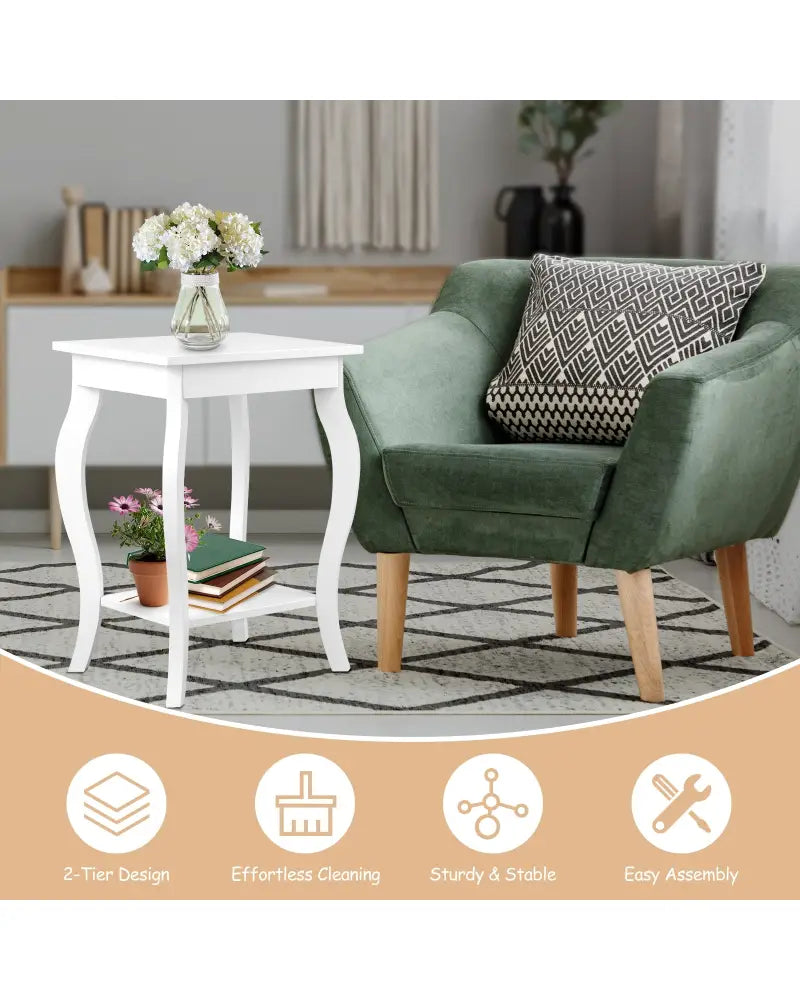 Set of 2 Accent Side Tables with Shelf - White - End & Side Tables