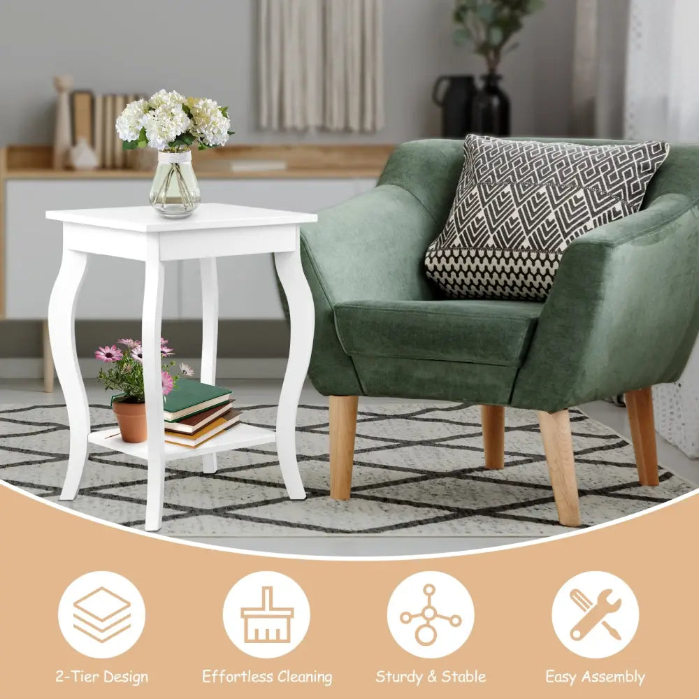 Set of 2 Accent Side Tables with Shelf - White - End & Side Tables