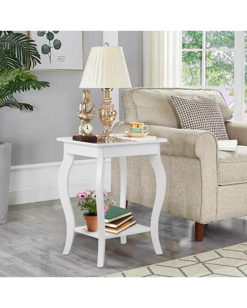 Set of 2 Accent Side Tables with Shelf - White - End & Side Tables