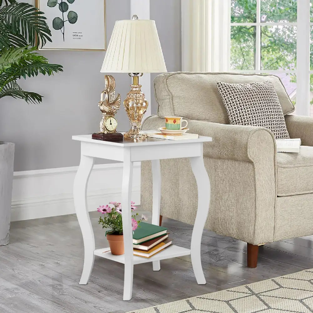 Set of 2 Accent Side Tables with Shelf - White - End & Side Tables