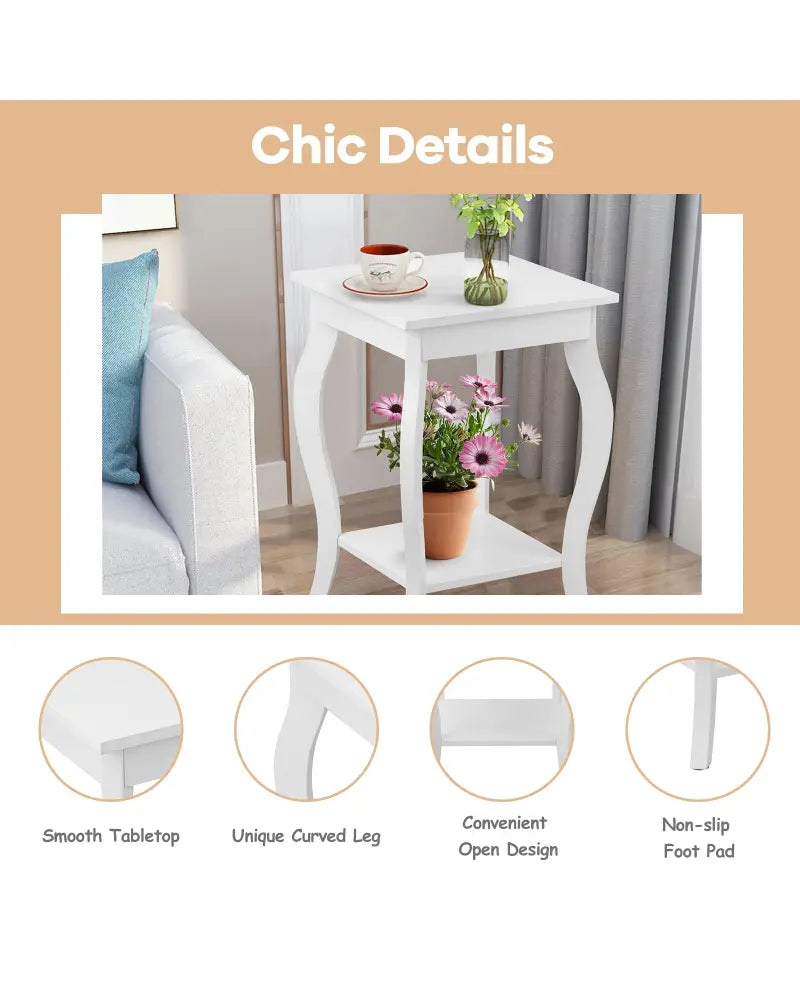 Set of 2 Accent Side Tables with Shelf - White - End & Side Tables