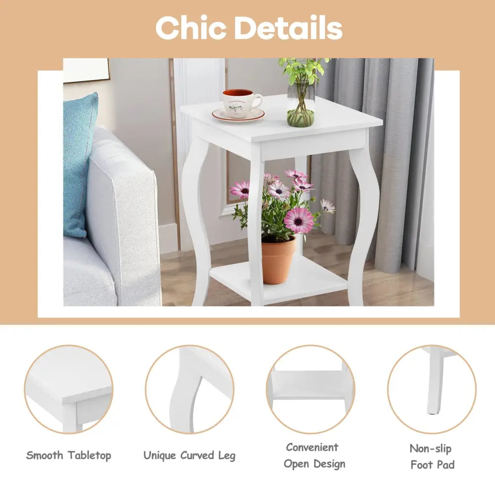 Set of 2 Accent Side Tables with Shelf - White - End & Side Tables