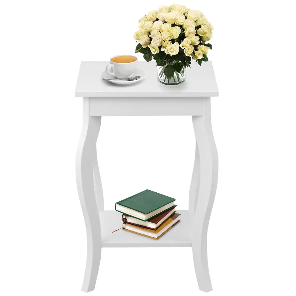 Set of 2 Accent Side Tables with Shelf - White - End & Side Tables