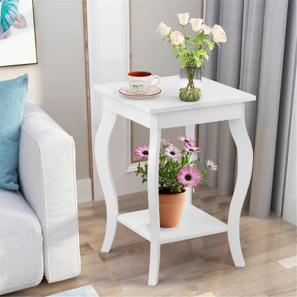 Set of 2 Accent Side Tables with Shelf - White - End & Side Tables
