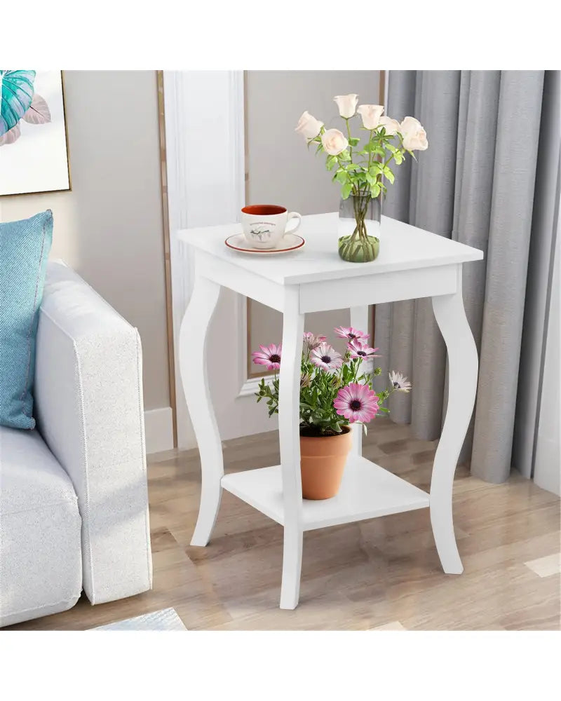 Set of 2 Accent Side Tables with Shelf - White - End & Side Tables