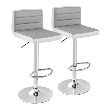Set of 2 Adjustable Heights Barstool with PU Leather - Gray - Bar Stools