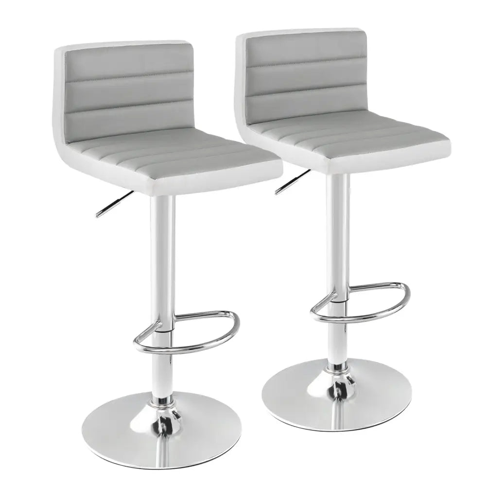 Set of 2 Adjustable Heights Barstool with PU Leather - Gray - Bar Stools
