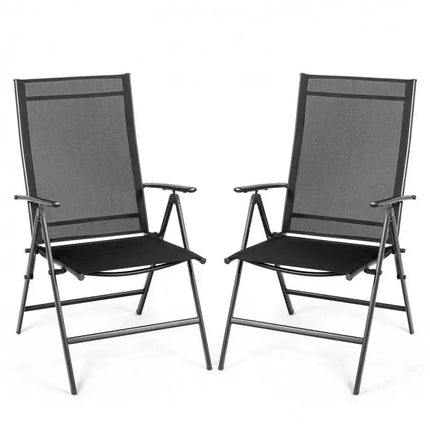Set of 2 Adjustable Portable Patio Folding Dining Chair ReclinersBlack - Oasis Home Essentials