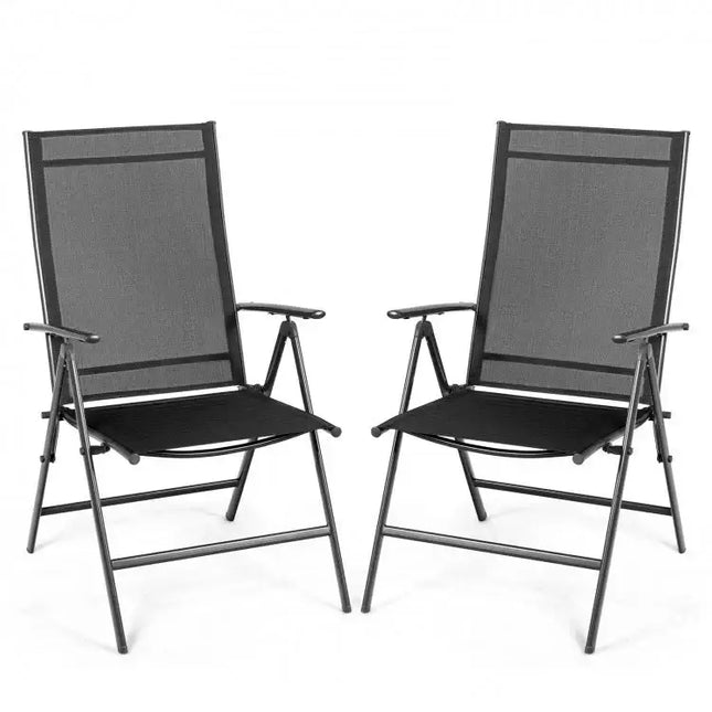 Set of 2 Adjustable Portable Patio Folding Dining Chair ReclinersBlack - Oasis Home Essentials