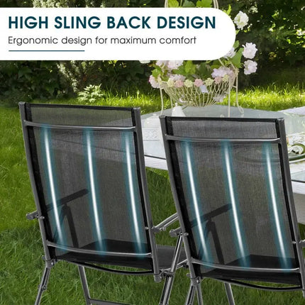 Set of 2 Adjustable Portable Patio Folding Dining Chair ReclinersBlack - Oasis Home Essentials