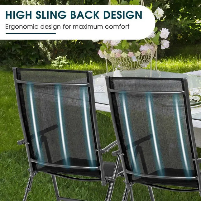 Set of 2 Adjustable Portable Patio Folding Dining Chair ReclinersBlack - Oasis Home Essentials