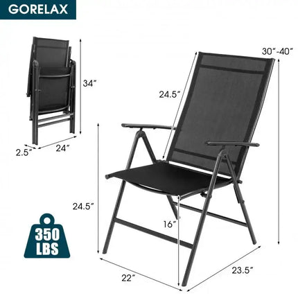 Set of 2 Adjustable Portable Patio Folding Dining Chair ReclinersBlack - Oasis Home Essentials