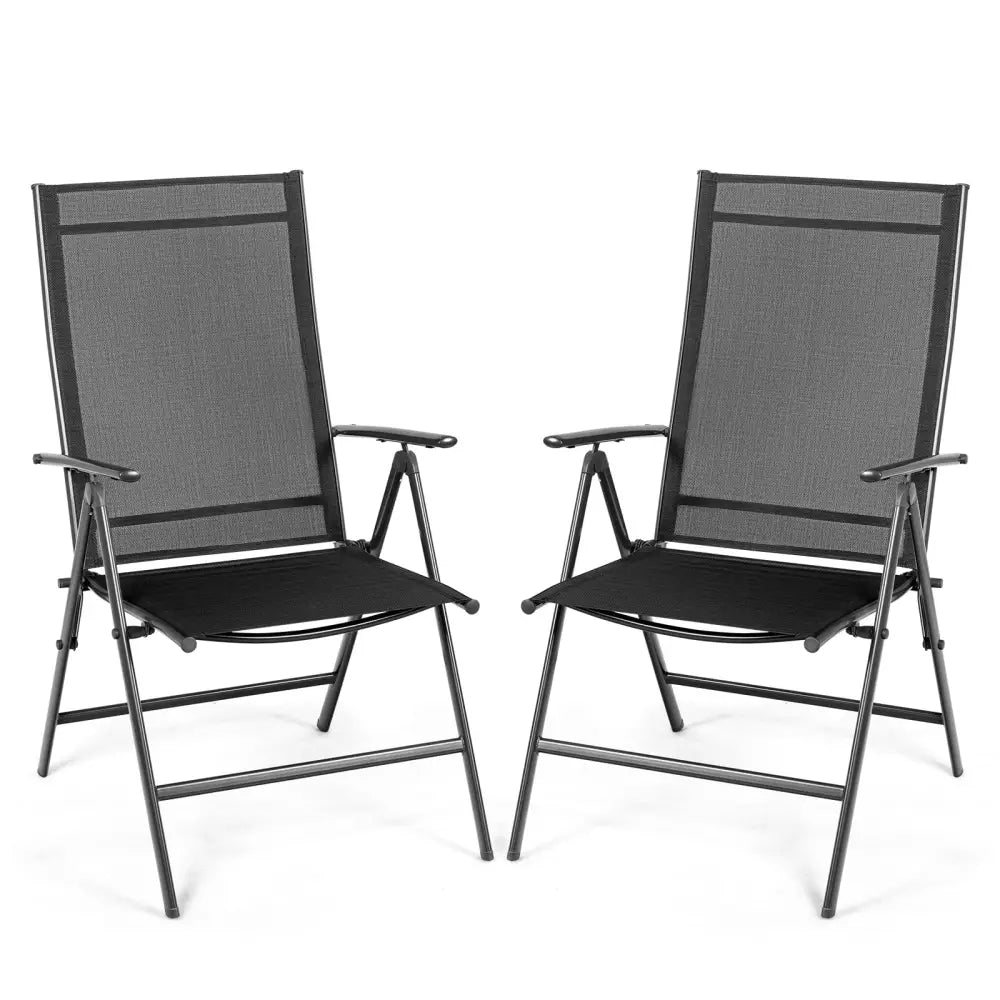 Set of 2 Adjustable Portable Patio Folding Dining Chair Recliners-Black - Black - Patio Dining Chairs