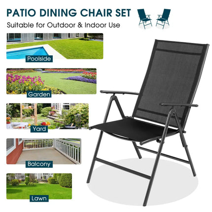 Set of 2 Adjustable Portable Patio Folding Dining Chair Recliners-Black - Black - Patio Dining Chairs