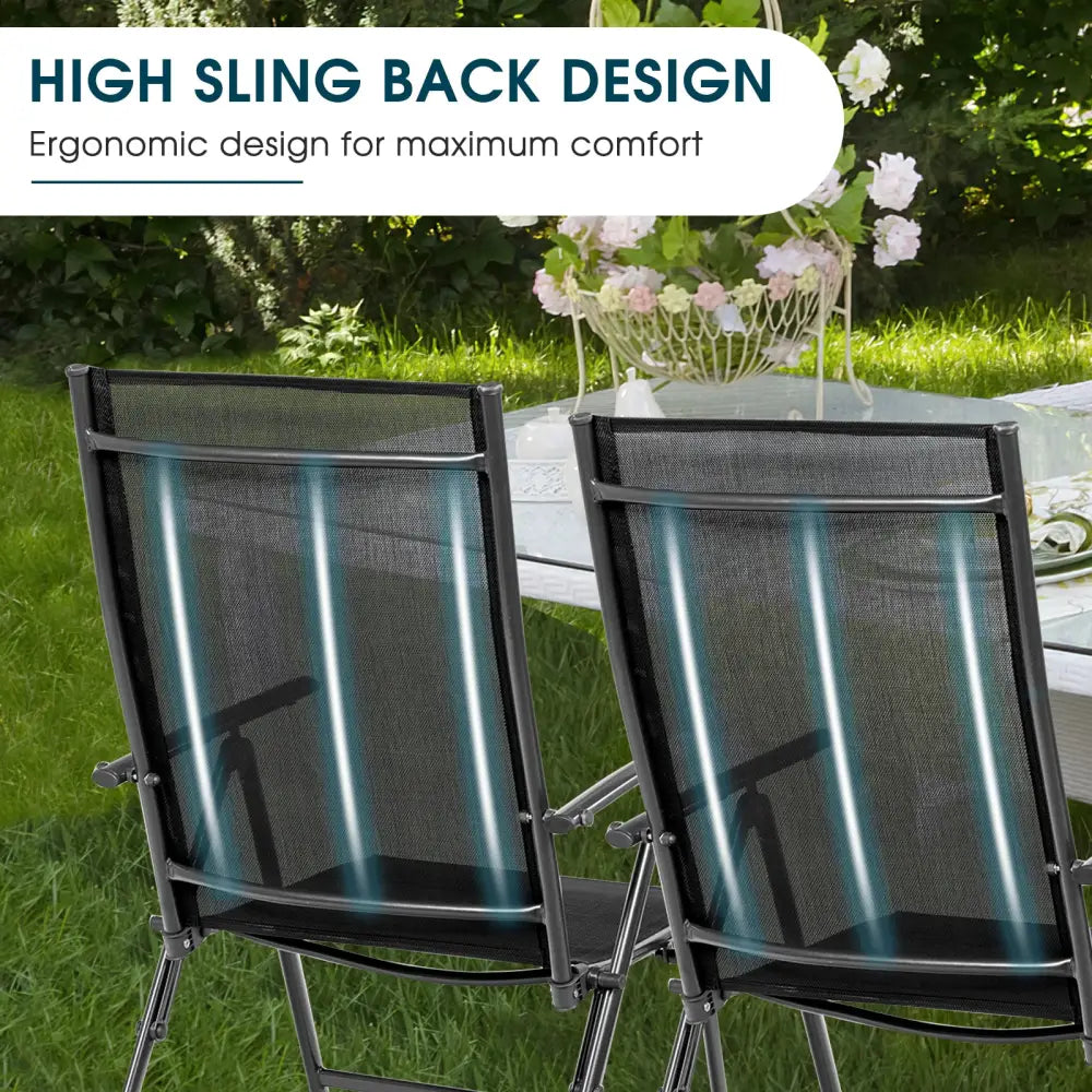 Set of 2 Adjustable Portable Patio Folding Dining Chair Recliners-Black - Black - Patio Dining Chairs