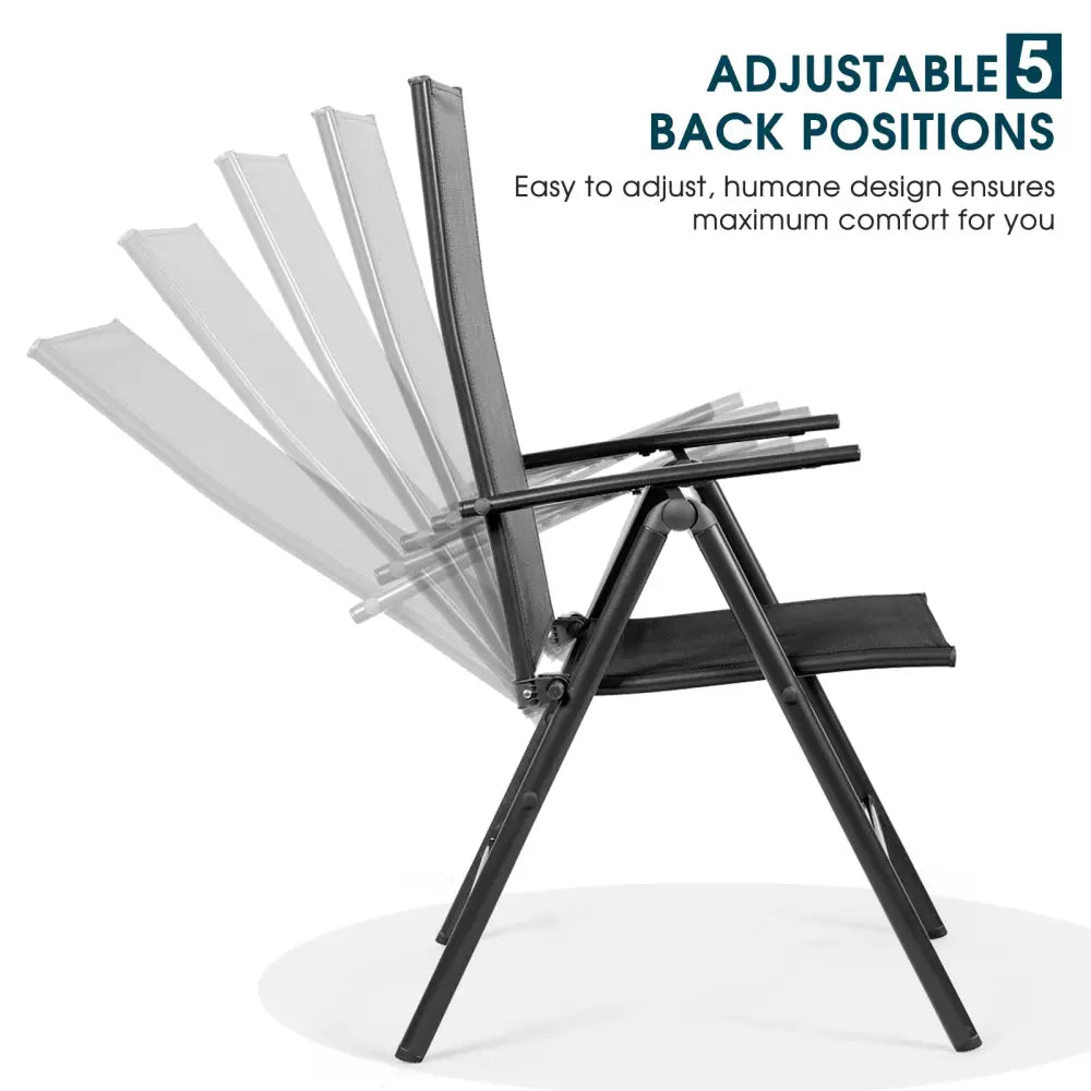 Set of 2 Adjustable Portable Patio Folding Dining Chair Recliners-Black - Black - Patio Dining Chairs