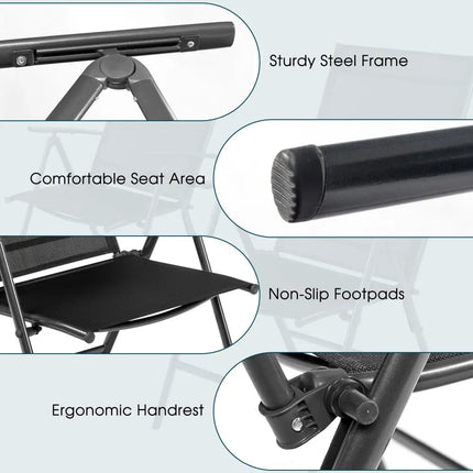 Set of 2 Adjustable Portable Patio Folding Dining Chair Recliners-Black - Black - Patio Dining Chairs