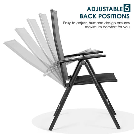 Set of 2 Adjustable Portable Patio Folding Dining Chair Recliners-Black - Black - Patio Dining Chairs