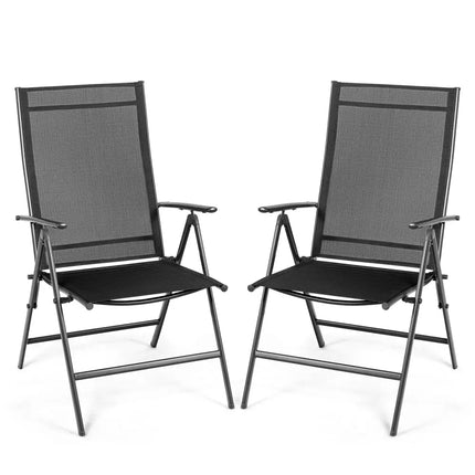 Set of 2 Adjustable Portable Patio Folding Dining Chair Recliners-Black - Black - Patio Dining Chairs