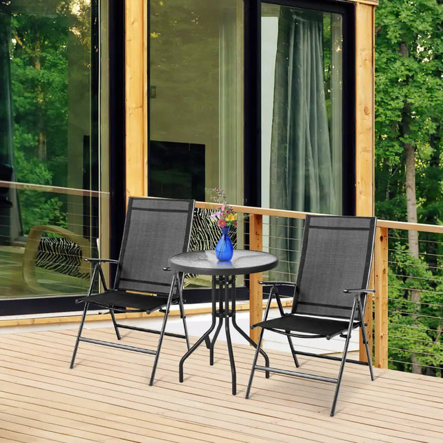 Set of 2 Adjustable Portable Patio Folding Dining Chair Recliners-Black - Black - Patio Dining Chairs