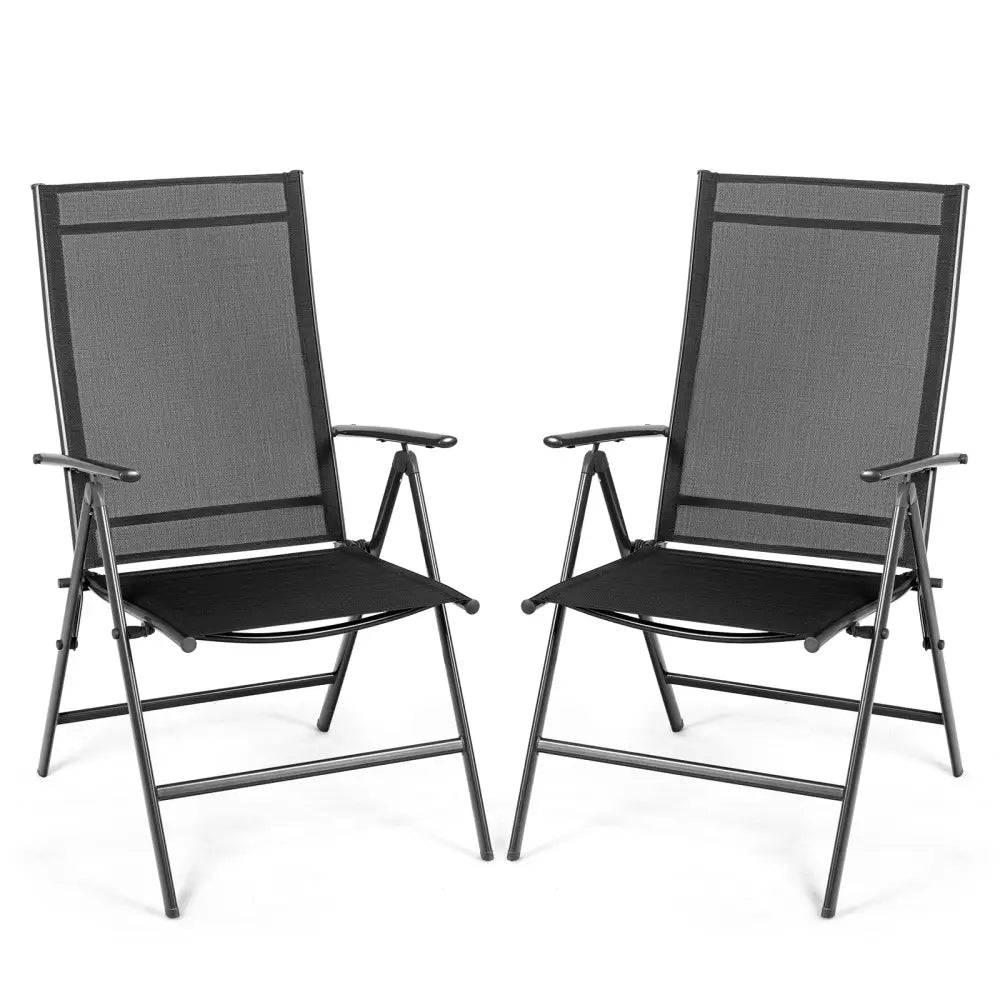 Set of 2 Adjustable Portable Patio Folding Dining Chair Recliners-Black - Black - Patio Dining Chairs