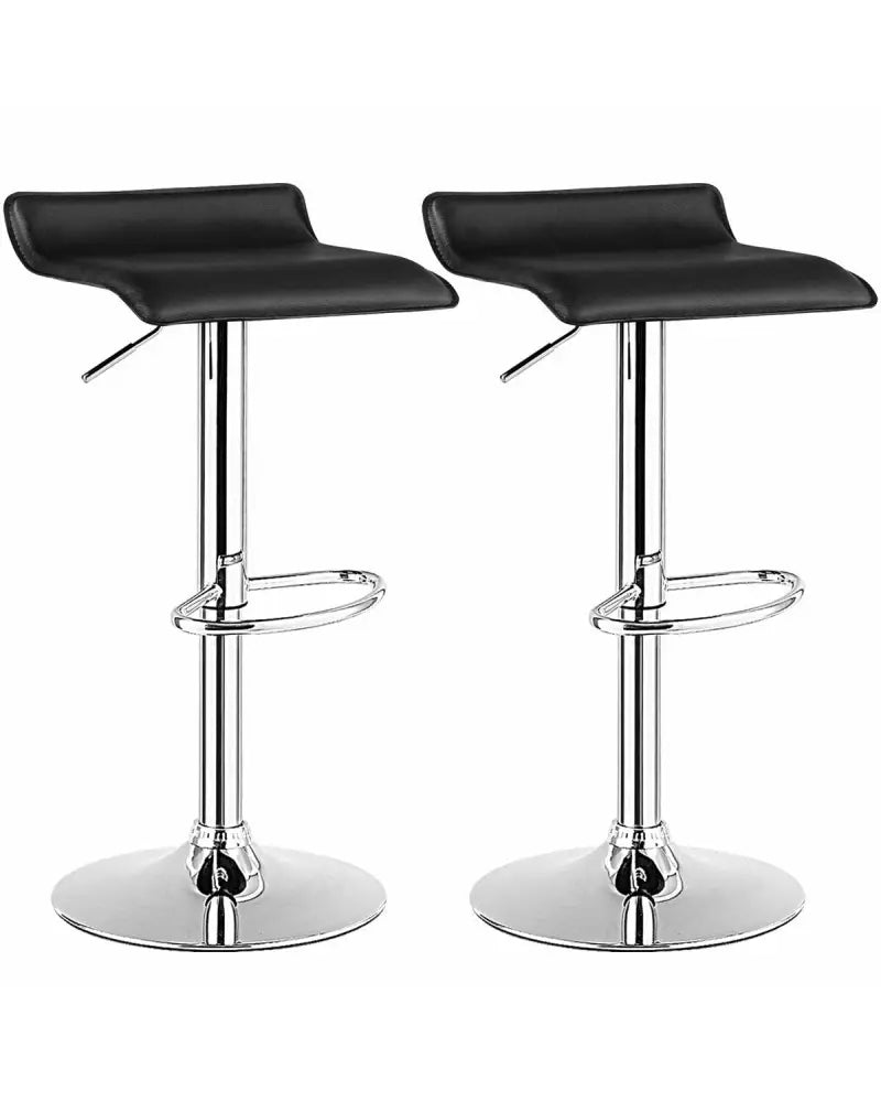 Set of 2 Adjustable PU Leather Backless Bar Stools-Black - Black - Bar Stools