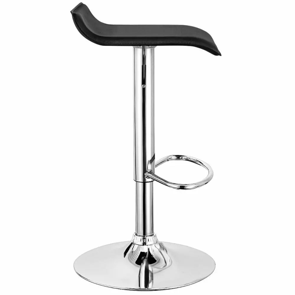 Set of 2 Adjustable PU Leather Backless Bar Stools-Black - Black - Bar Stools