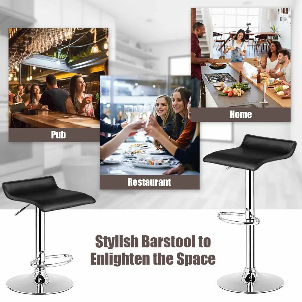 Set of 2 Adjustable PU Leather Backless Bar Stools-Black - Black - Bar Stools