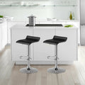 Set of 2 Adjustable PU Leather Backless Bar Stools-Black - Black - Bar Stools