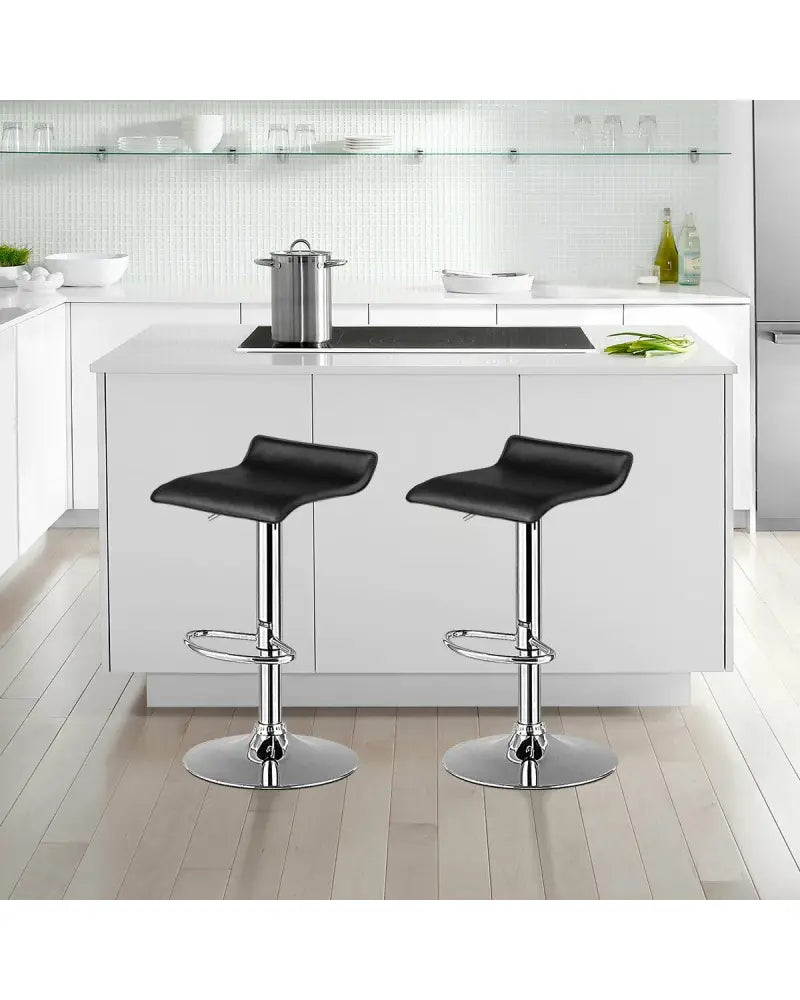 Set of 2 Adjustable PU Leather Backless Bar Stools-Black - Black - Bar Stools