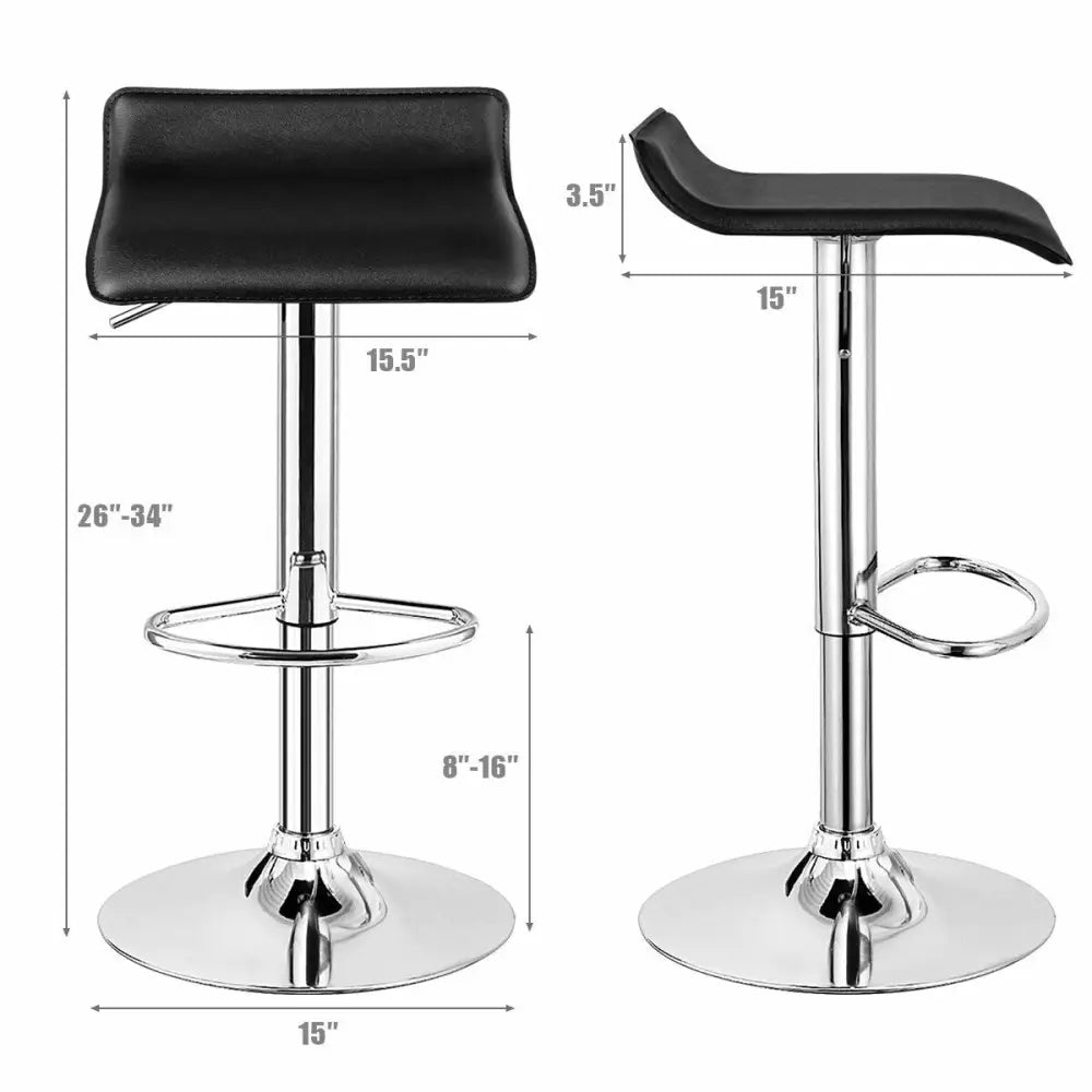 Set of 2 Adjustable PU Leather Backless Bar Stools-Black - Black - Bar Stools