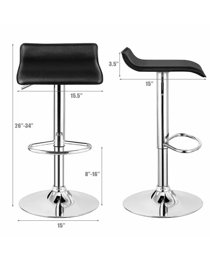Set of 2 Adjustable PU Leather Backless Bar Stools-Black - Black - Bar Stools