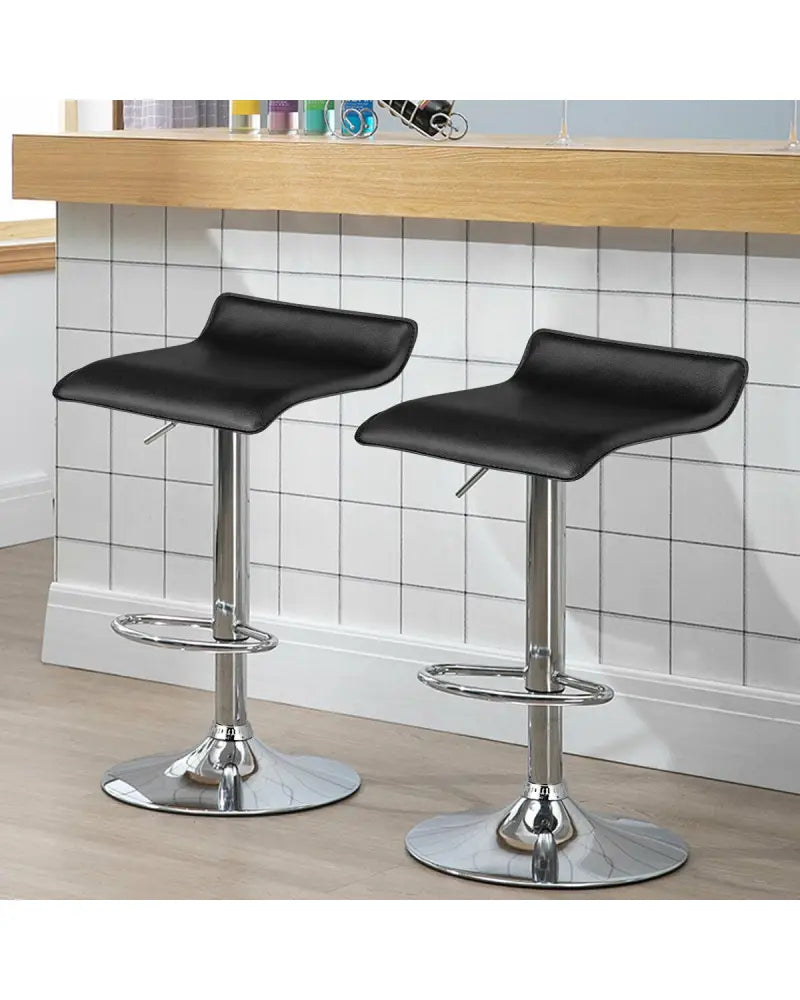 Set of 2 Adjustable PU Leather Backless Bar Stools-Black - Black - Bar Stools