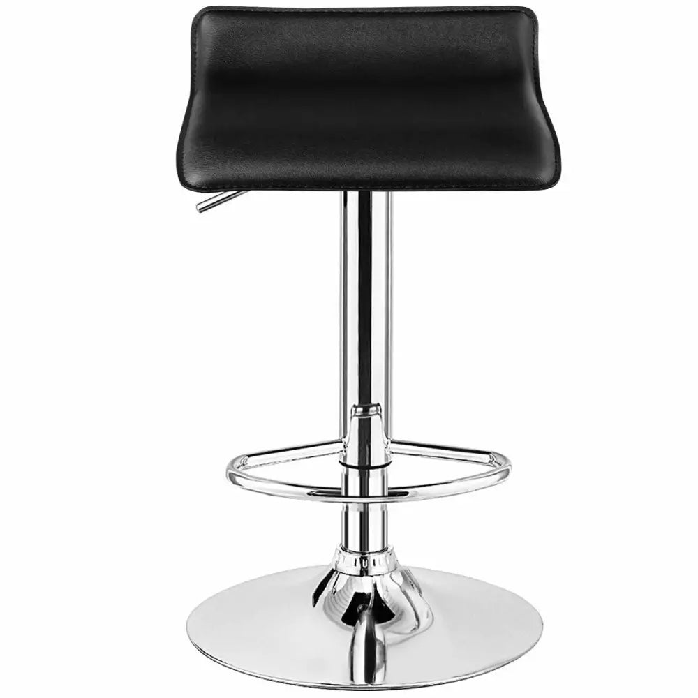 Set of 2 Adjustable PU Leather Backless Bar Stools-Black - Black - Bar Stools