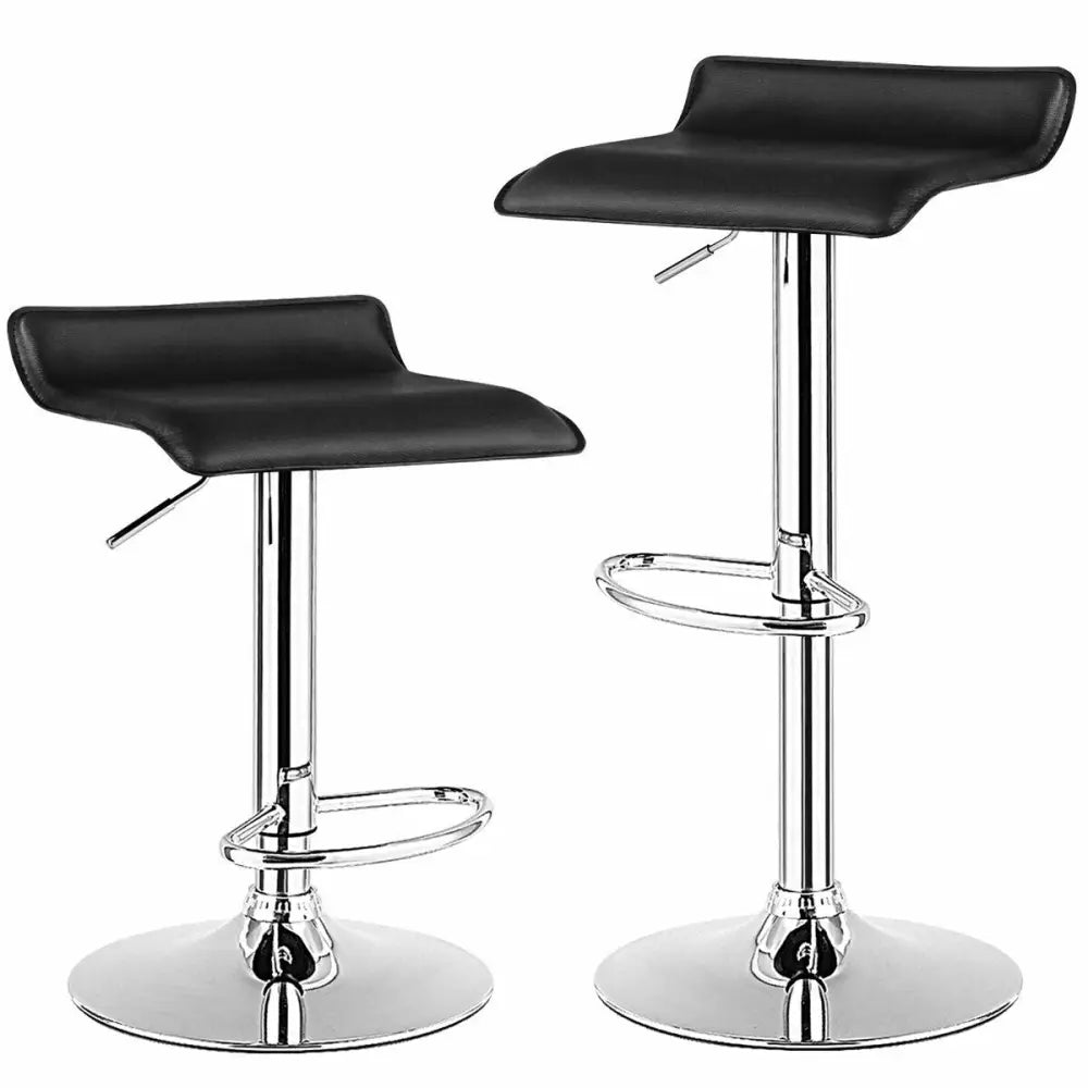 Set of 2 Adjustable PU Leather Backless Bar Stools-Black - Black - Bar Stools