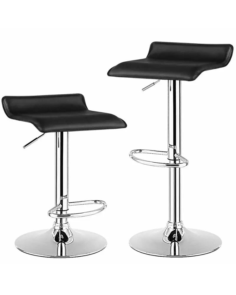 Set of 2 Adjustable PU Leather Backless Bar Stools-Black - Black - Bar Stools
