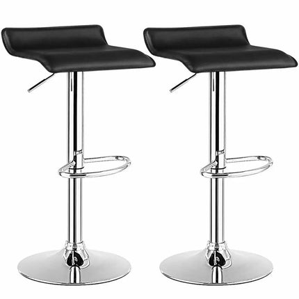 Set of 2 Adjustable PU Leather Backless Bar Stools-Black - Black - Kitchen & Dining