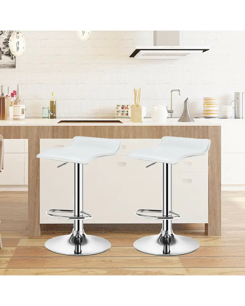 Set of 2 Adjustable PU Leather Backless Bar Stools-White - White - Bar Stools