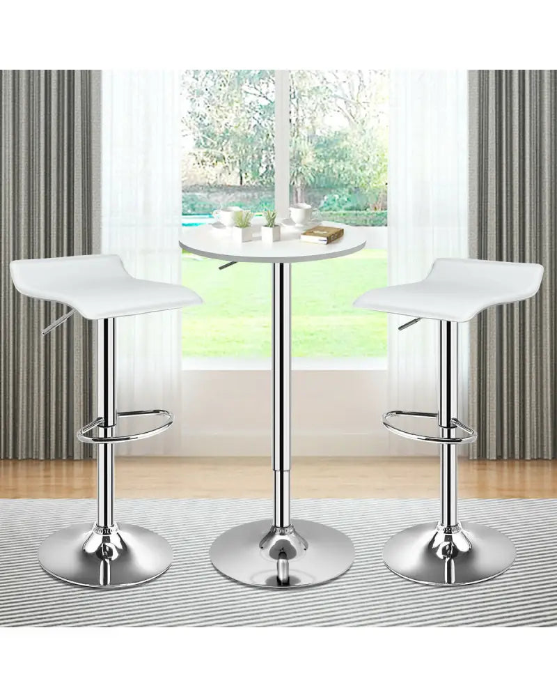 Set of 2 Adjustable PU Leather Backless Bar Stools-White - White - Bar Stools