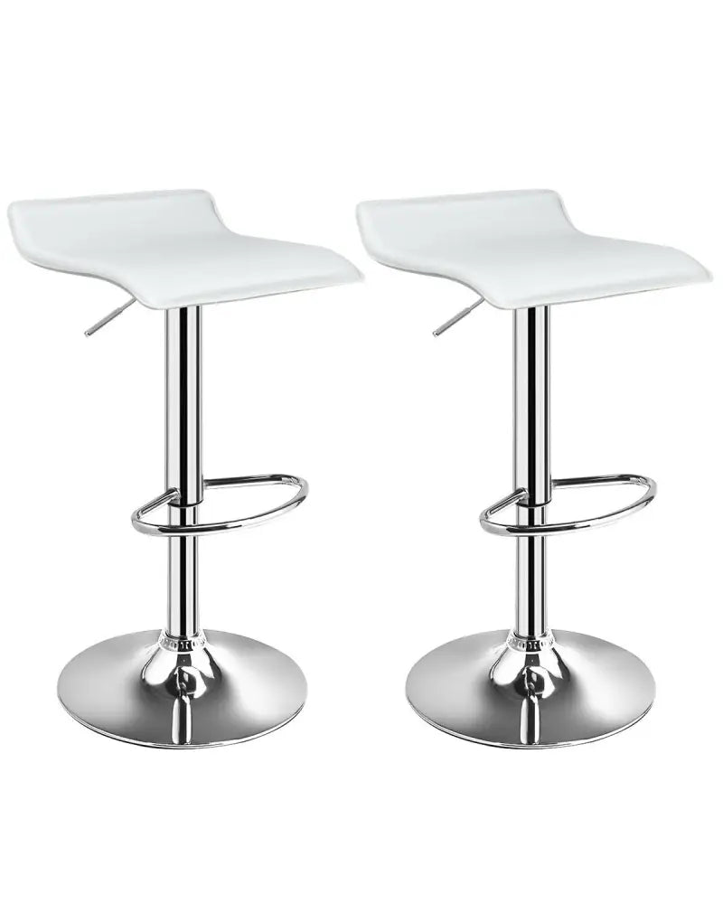 Set of 2 Adjustable PU Leather Backless Bar Stools-White - White - Bar Stools