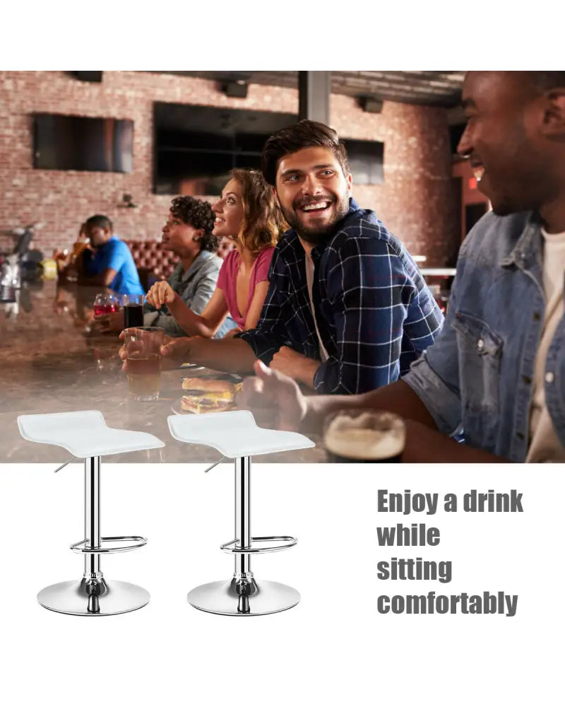 Set of 2 Adjustable PU Leather Backless Bar Stools-White - White - Bar Stools