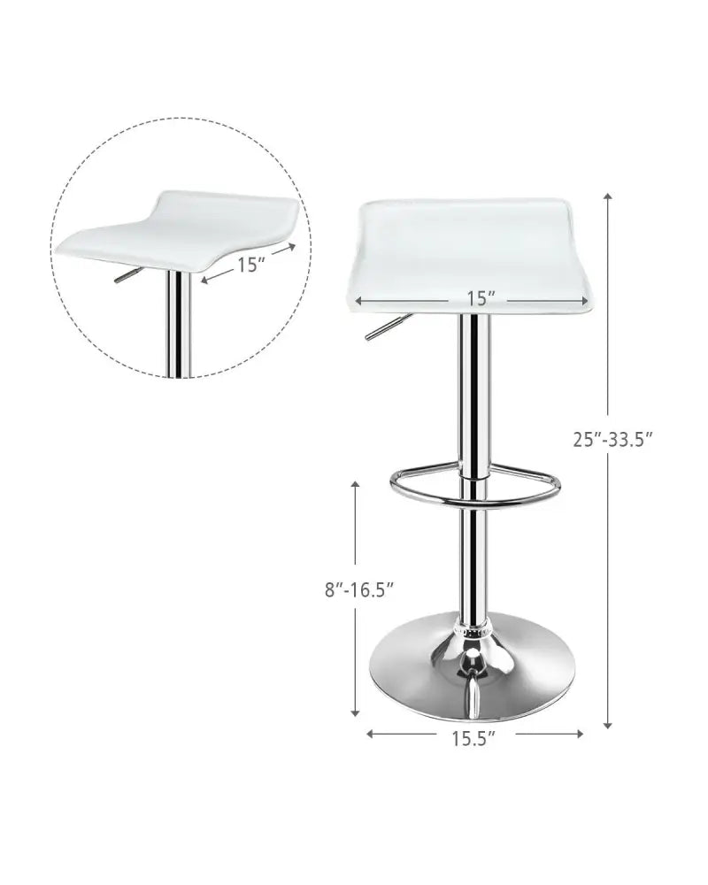 Set of 2 Adjustable PU Leather Backless Bar Stools-White - White - Bar Stools