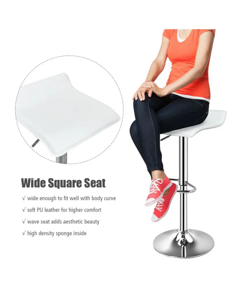 Set of 2 Adjustable PU Leather Backless Bar Stools-White - White - Bar Stools