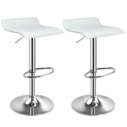 Set of 2 Adjustable PU Leather Backless Bar Stools-White - White - Kitchen & Dining
