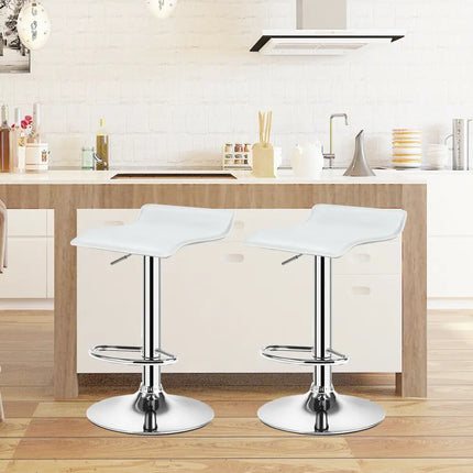 Set of 2 Adjustable PU Leather Backless Bar Stools-White - White - Kitchen & Dining